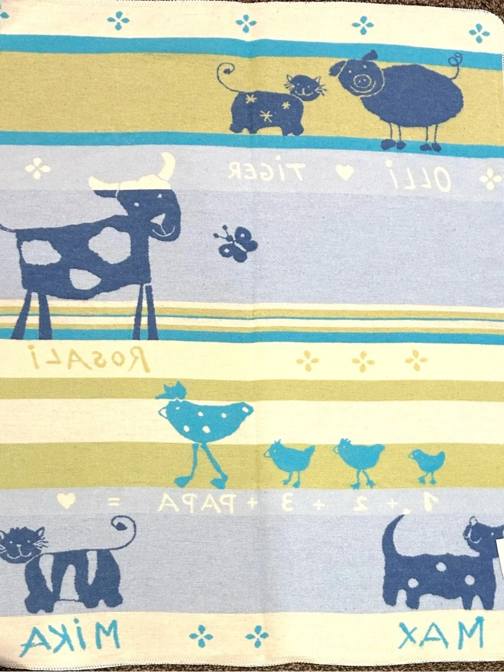 NWT David Fussenegger Striped Baby Blanket Kinderdecke Juwel  with Animal Print